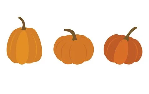 Set of three simple autumn pumpkins in flat style isolated on white backgroun Stock Illustration