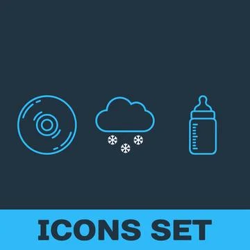 Set of three simple line icons: CD disc, cloud with snowflakes, and baby bo.. Stockillustratie