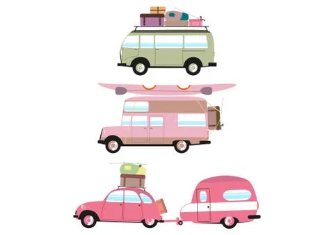 Set of three simplified campers Stock Illustration