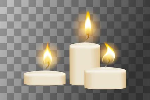 Set of three small candles vector illustration isolated on transparent backgr Stock Illustration