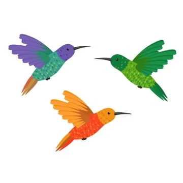Set three small colorful bird hummingbird Stock Illustration
