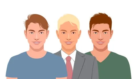 Set of three smiling man Stock Illustration