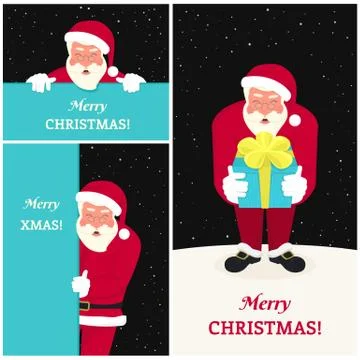 Set of three smiling Santa Claus greeting card design Stock Illustration