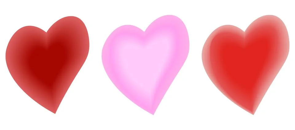 Set of three soft gradient heart shapes in red and pink, glossy romantic sy.. Stock Illustration