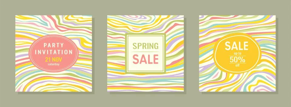 Set of three square posters. Stock Illustration