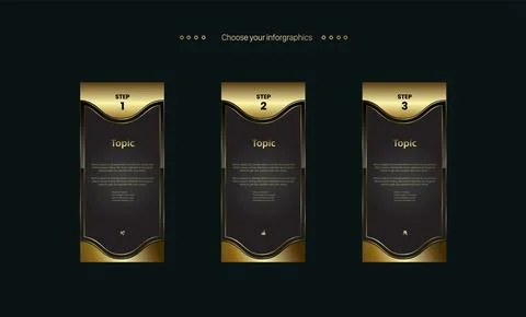 Set of three steps Premium buttons . Steps Infographic Vector template for bu Stock Illustration