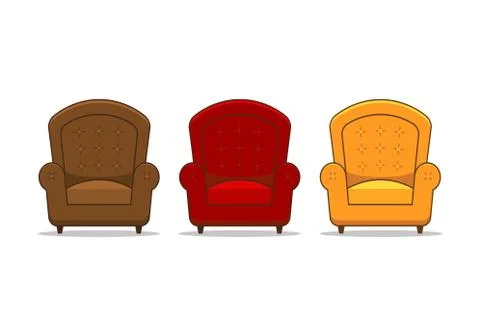 Set of three stylish armchairs in three colors. Stock Illustration