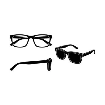 Set of three stylish black eyeglasses with different frame designs isolated.. Ilustração Stock