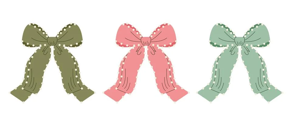Set of three stylish textile bows with pearl like dot embellishments Stock Illustration