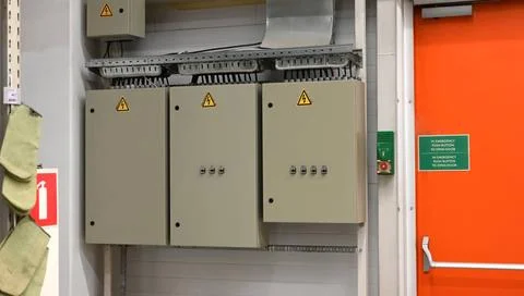 A set of three switching panels with three-phase output control. A set of ... Foto stock