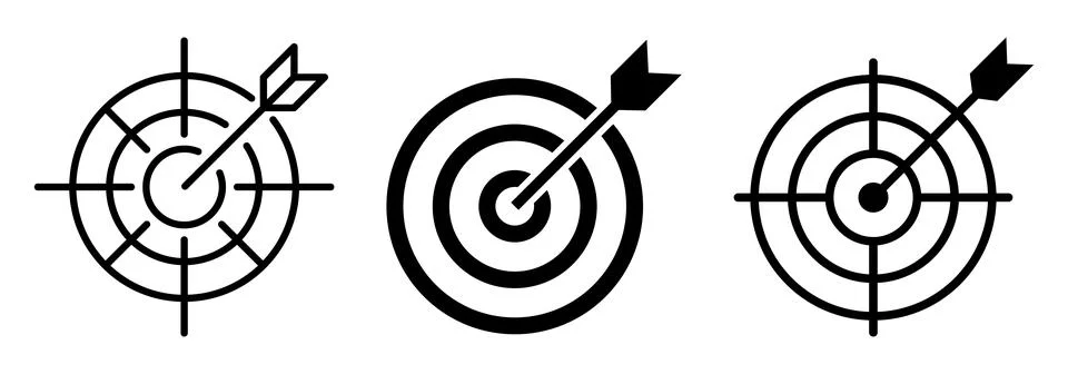 Set of three target and arrow vector illustrations in various styles Stock Illustration