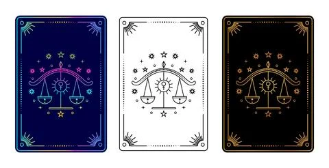 Set of three tarot cards with  Libra zodiac sign in gradient, black and whi.. Stock Illustration