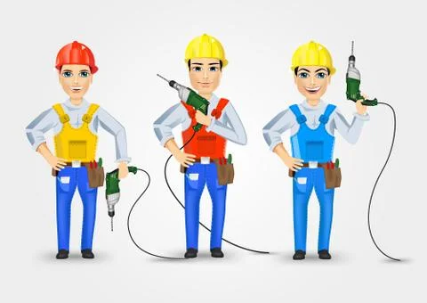 Set of three technical, electrician or mechanic Illustrazione stock