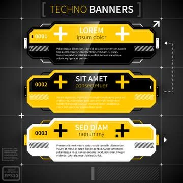 Set of three techno banners. Stock Illustration
