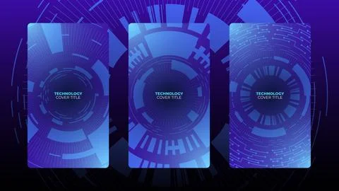 Set of Three Technology-Themed Cover Images with Circular Designs Stock Illustration