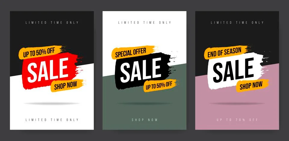 Set three template web banner in different colors. Vector flat illustration.  스톡 일러스트