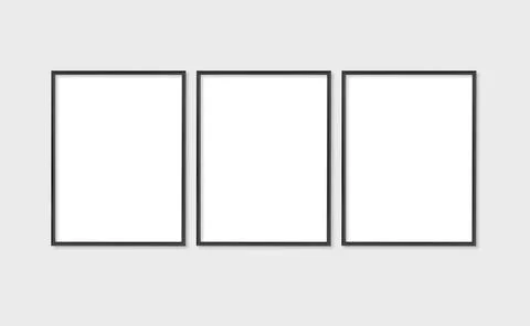 Set of three thin black frames. Stock Photos