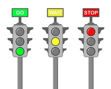Set of three traffic light with text isolated white background Stock Illustration