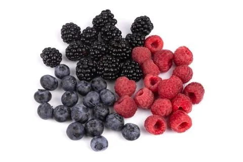 Set from three types of berries laying unmixed in one pile Stock Photos