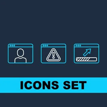 Set of three user interface icons in browser windows: person silhouette, wa.. Stock Illustration