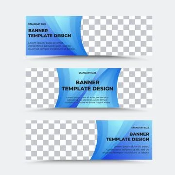 Set of three vector banner templates in blue Stock Illustration