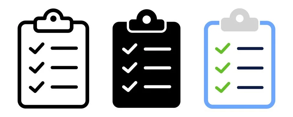 Set of three vector clipboard icons with checklists, checkboxes, and checkm.. Stockillustratie