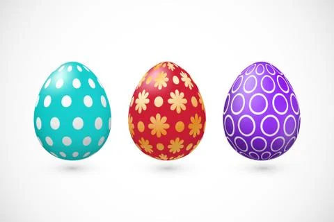 Set of three vector colorful Easter eggs with pattern. イラスト素材