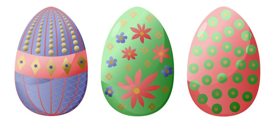 Set of three vector decorated easter eggs isolated on white background Stock Illustration