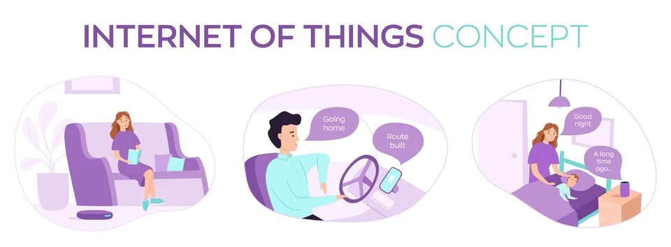 Set of three vector illustrations on the theme of the Internet of things. The Stock Illustration