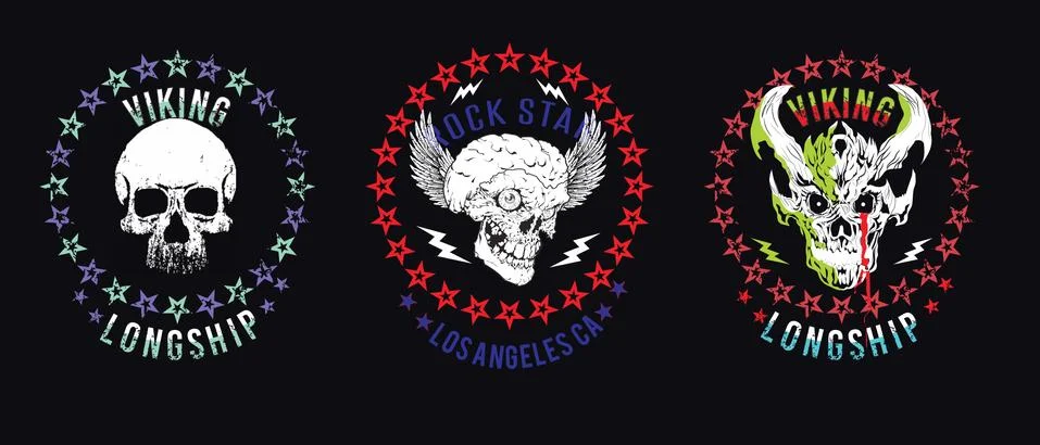 Set of three vector skulls for shirts Stock Illustration