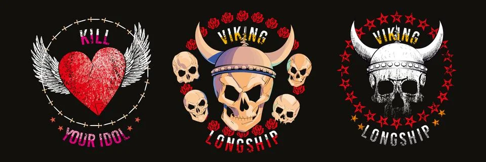 Set of three vector skulls for shirts Stock Illustration