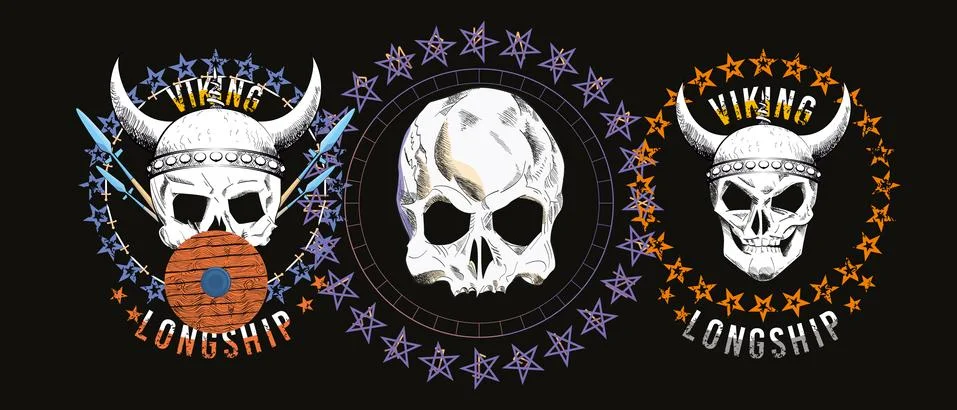 Set of three vector skulls for shirts Stock Illustration