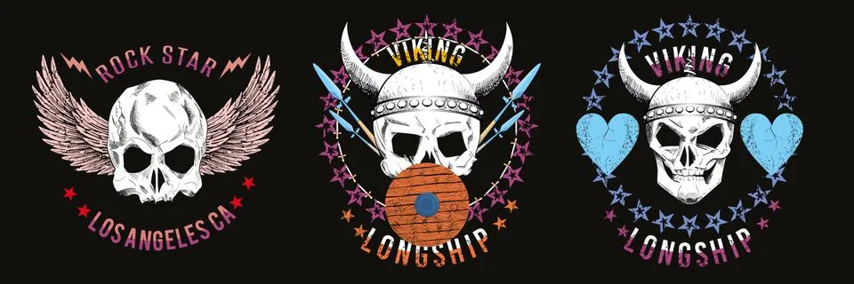 Set of three vector skulls for shirts Stock Illustration