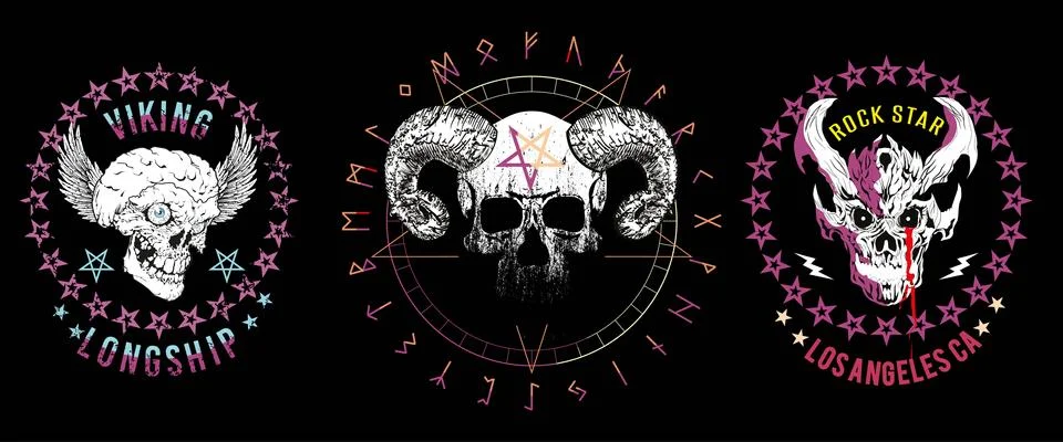 Set of three vector skulls for shirts Stock Illustration