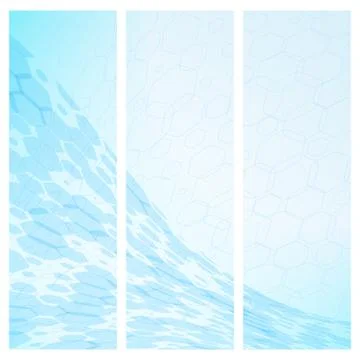 Set of three vertical isolated web banner backgrounds with light blue hexagon Stock Illustration