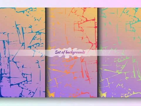 Set of three vibrant geometric vector backgrounds with cracks and splits. Bri Stock Illustration
