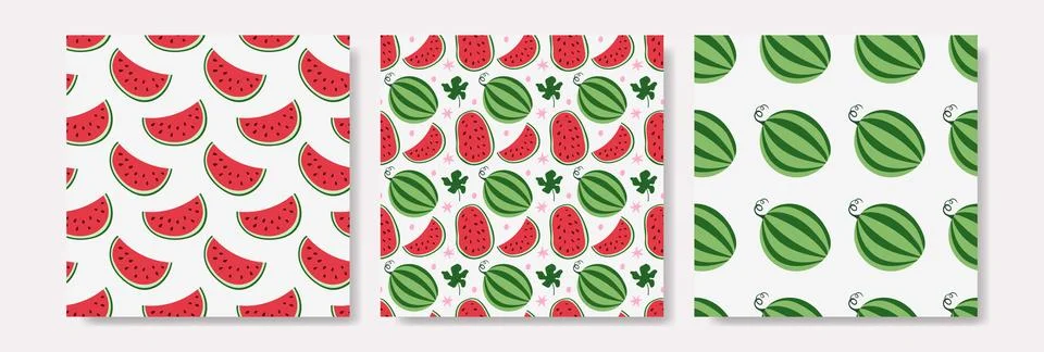 Set of three watermelon seamless patterns vector illustration Stock Illustration