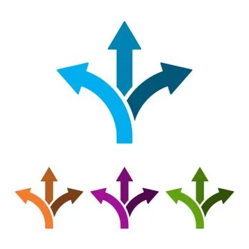 Set of three-way direction arrows. Vector illustration. Stock Illustration