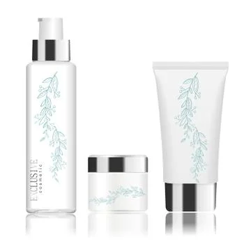 Set of three white cosmetic tubes. Vector Stock Illustration