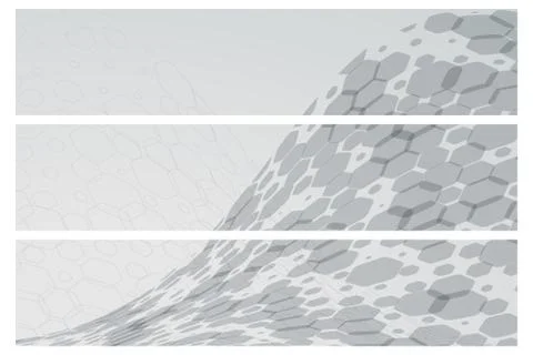 Set of three wide isolated web banner backgrounds with gray hexagon shapes an Stock Illustration