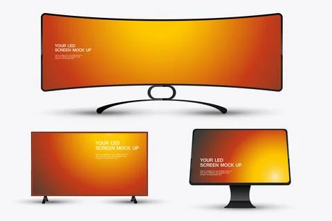 Set of Three Wide LED-LCD Screens mockup with Modern displayed vibrant grad.. Stock Illustration