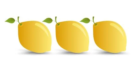 Set of three yellow fresh lemons fruit with green leaf, a fresh juicy lemon.. Stock Illustration