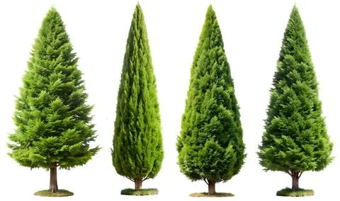 A set of Thuja trees on a white background. Fotos de archivo