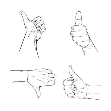 Set thumb hand collection drawn gesture sketch vector illustration line art Stock Illustration