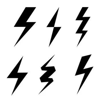 Set of thunderbolt symbol, danger electrical power signs on white, stock vect Stock Illustration