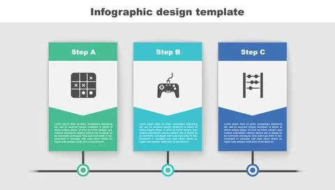 Set Tic tac toe game, Gamepad and Abacus. Business infographic template. Vector Stock Illustration