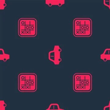 Set Tic tac toe game and Toy car on seamless pattern. Vector Stock Illustration