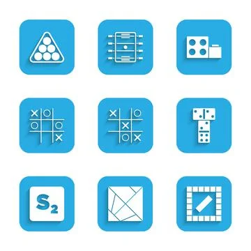 Set Tic tac toe game, Rubik cube, Board, Domino, Bingo, Toy building block Ilustración de archivo
