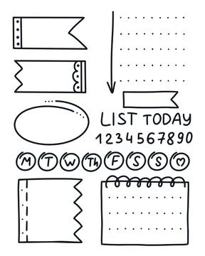 Set tickers and elements for planner doodle style Stock Illustration