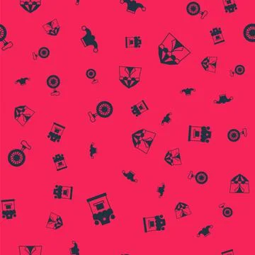 Set Ticket box office, Jester hat with bells, Unicycle or one wheel bicycle and Stock Illustration